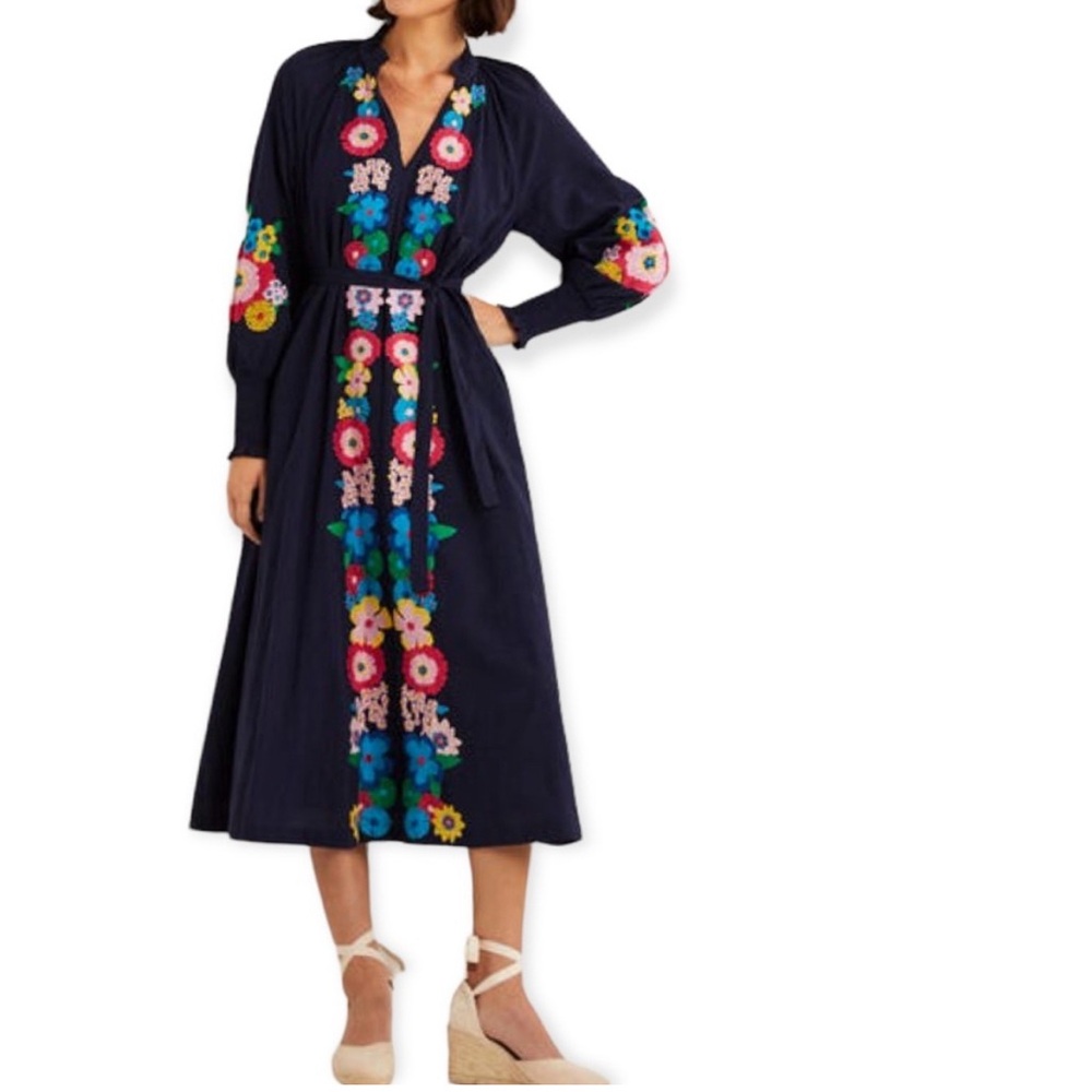 Boden • Embroidered Cotton Maxi Dress Navy